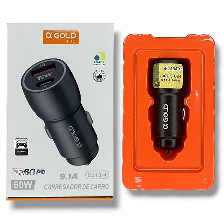 Carregador Veicular USB + PD QC4.0 60W 9.1A A'Gold CJ13-4