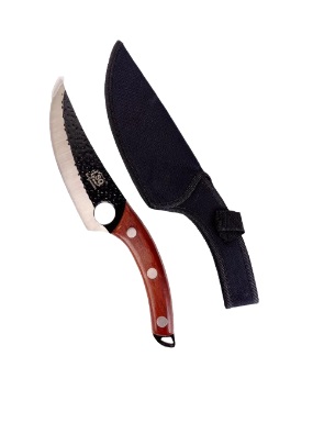 Faca Artesanal Damasco 7’’ Cabo em Madeira Inteiriço com Bainha