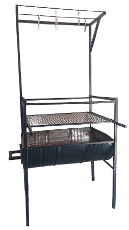 Churrasqueira de Tambor de 200 litros com Varal e Grelha de Moeda Inox