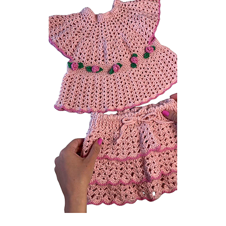 Conjunto Crochê Infantil - Saia e Blusinha