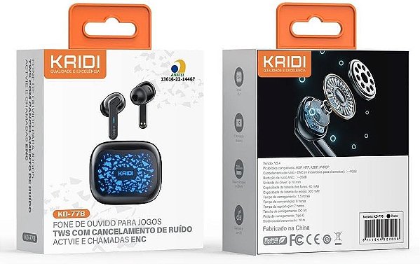 Fone bluetooth KD-778 KAIDI PRETO
