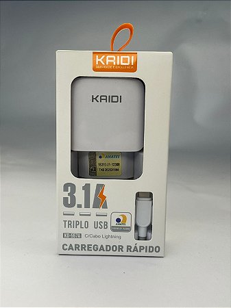 Carregador Triplo USB Lightning 3.1A Kaidi