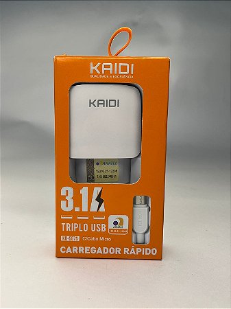 Kaidi Carregador Triplo USB C com Cabo Micro