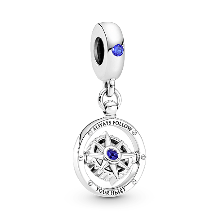 Charm Prata Pendente Bússola Giratória