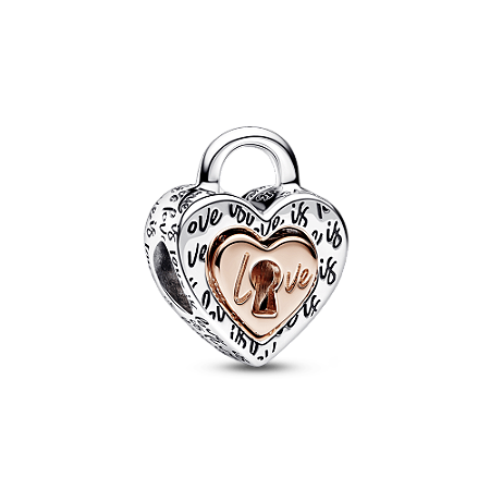 Charm Divisível Coração e Cadeado em Dois Tons