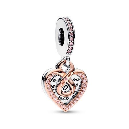 Charm Pendente Coração e Infinito em Dois Tons