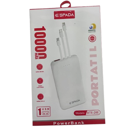 Power Bank Espada 10.000 mAh - Carregador Portátil Multiconexão