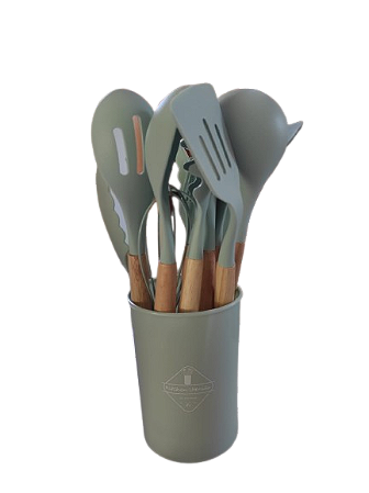 Kit de Utensílios de Silicone 12 Peças com Porta Utensílios