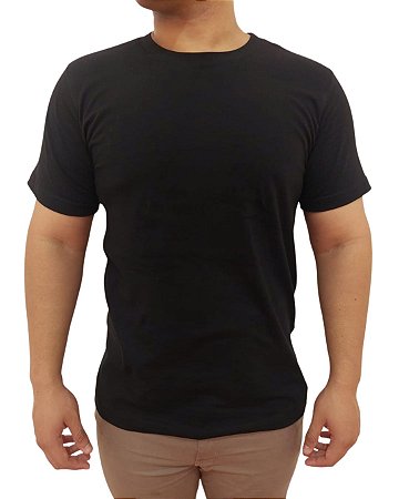 Camiseta Básica Lisa Malha Peruana Preta