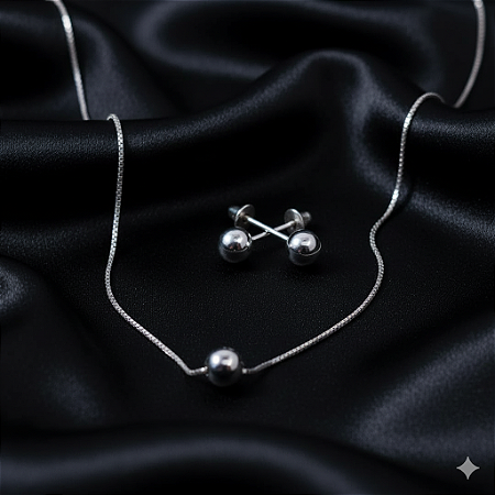 Conjunto Colar e Brincos Bola Lisa