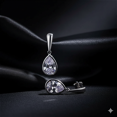 Brinco Gota Prata com Zircônia Cristal