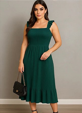 Vestido longo malha canelada