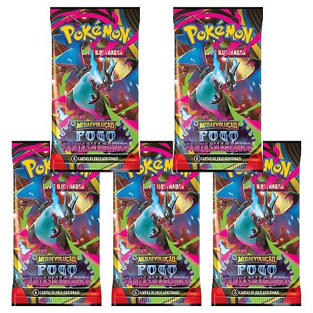 Kit 5 Boosters Unitários Fogo Fantasmagórico Pokemon TCG