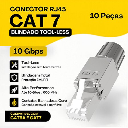 10 Conector Rj45 Cat7 Blindado Tool-less 10 Gigabit Ethernet