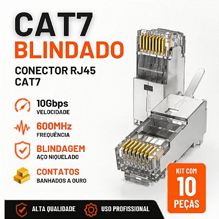 10 Peças Conector Rj45 Cat6a/cat7 Blindado C/ Guia 10gbps