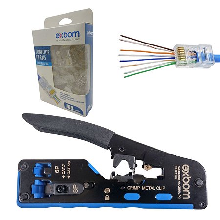 Alicate Crimpagem Rj45 + 100 Conector Ez Rj45 Passagem