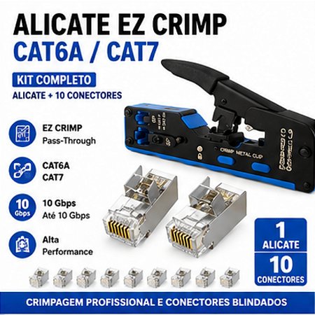Alicate Crimpar + 10 Conector Rj45 Blindado Cat6a Cat7