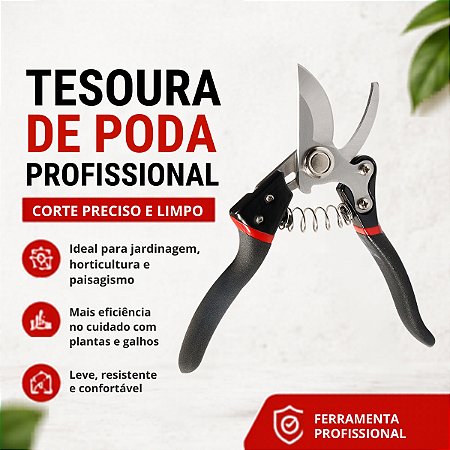 Tesoura De Poda Profissional Corte Preciso Para Jardinagem Preto