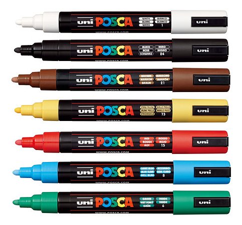 Kit 7 Cores Caneta Artística Uni Posca Pc 5m