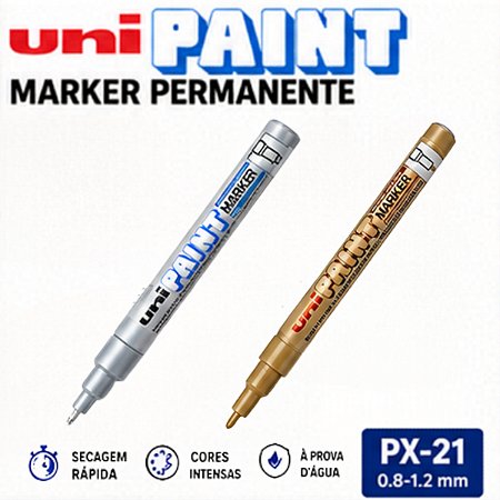 Kit 2 Marcadores Permanentes Px-21 Prata E Ouro Multiuso