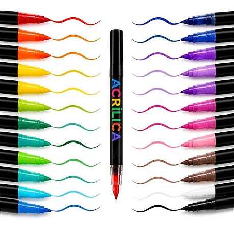24 Caneta Marcador Acrílico Ponta Pincel Brush Acrylic Marke Multicolor