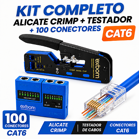 Kit Ez-rj45 Alicate Crimpar + 100 Conector + Testador