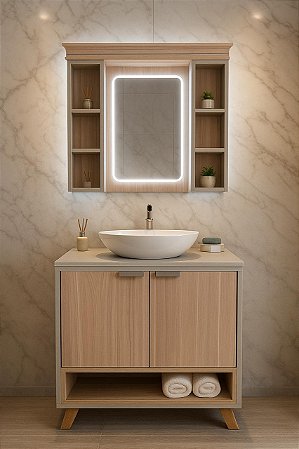 Gabinete para Banheiro com Espelheira LED e Nichos