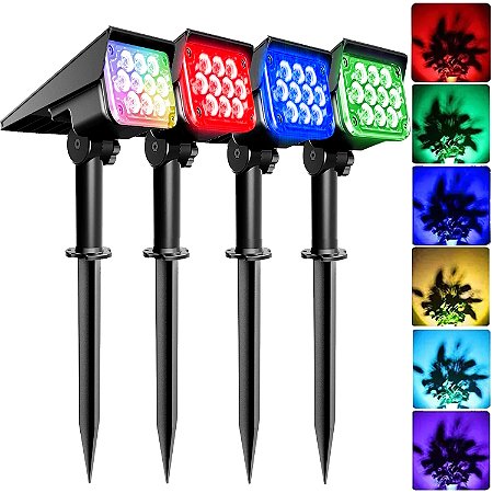 Refletor Solar Ecoforce 10 Leds 200x Multicolor Verde Azul Vermelha Spot Jardim Luminária