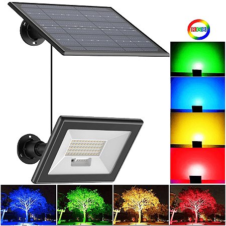 Refletor Solar Jardim 60 Leds 600x Colorida Verde Amarela Azul Vermelha Spot Luminária Chão Parede