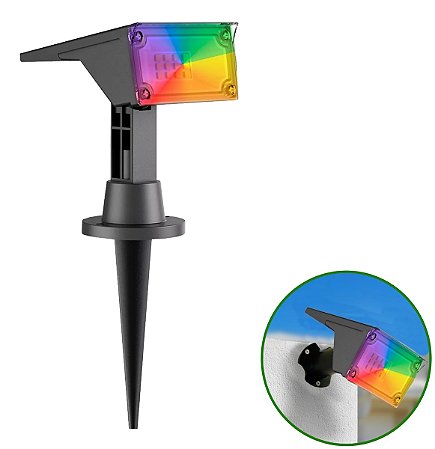 Refletor Ecoforce Solar 6 Leds 50x Mais Forte Colorida Verde Vermelha Azul Spot Jardim Chão Parede Luminária