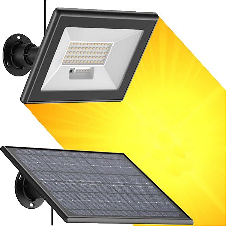 Luminária Refletor Solar Jardim 60 Leds 600x Branco Quente Amarela e Branco Frio Spot Chão Parede