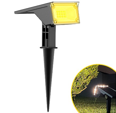 Refletor Ecoforce Solar 6 Led 10x Mais Forte Branco Quente Amarela Ambar Spot Jardim Chão Parede Luminária