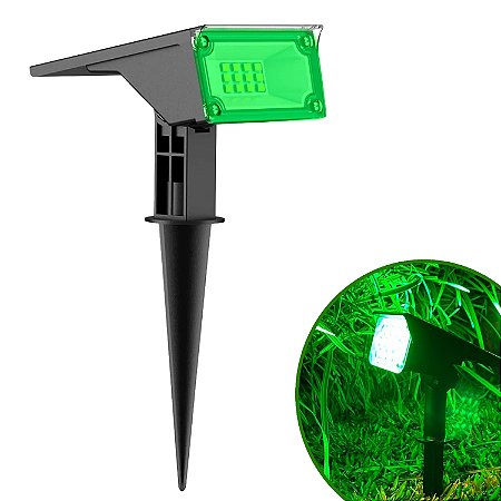 Refletor Ecoforce Solar 6 Led 10x Mais Forte Verde Spot Jardim Chão Parede Luminária