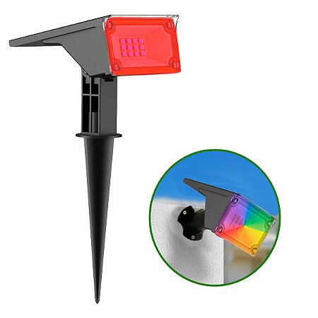 Refletor Ecoforce Solar 6 Leds 50x Mais Forte Colorida Vermelha Spot Jardim Chão Parede Luminária