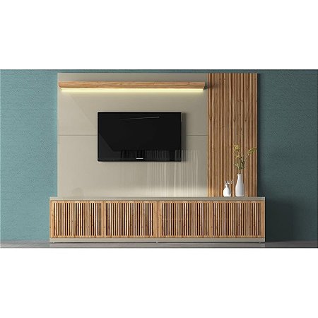 Rack e Painel Londres 2,40cm-Off White/Cinamomo