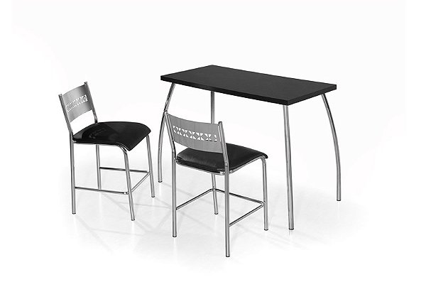 CJ38 CONJUNTO MESA FIT FIT CROM RT. 1,00X0,50 MDP-2 BANQUETA FIT CR  TAMPO PRETO