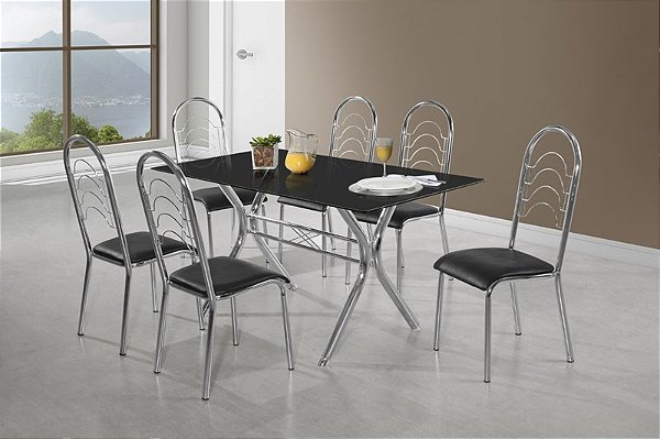 CONJUNTO MESA LINEA CR 1,47X0,80 VIDRO SERIG. 6 CAD. PEROLA