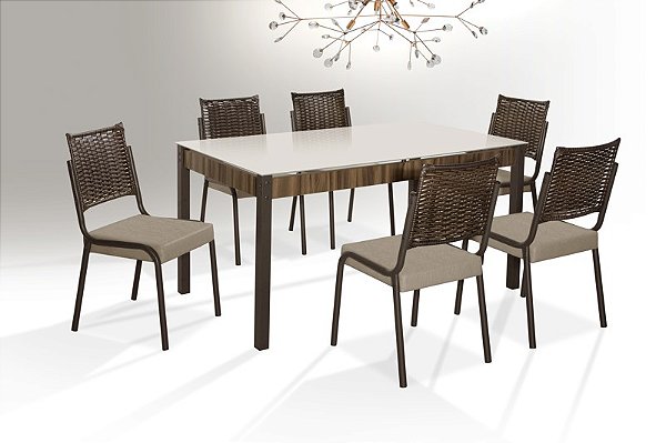 CONJUNTO MESA FACINARE DC RT. 1,60X0,90 VD SERIG-6 CAD.RAINHA NEW JUNCO DC- B - BC-80 - J 03 - CHO - CHO - NT -VIDRO OFF