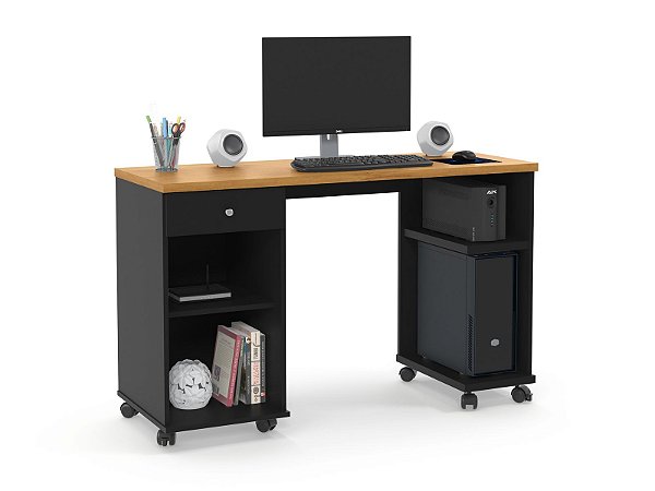 MESA DE COMPUTADOR MILLION PRETO ACETINADO/CINAMOMO