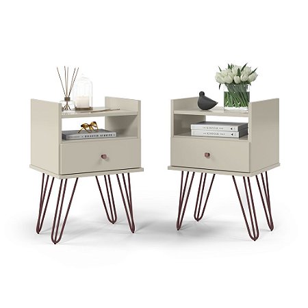 Conjunto 02 Mesas de Cabeceira Bill / Off White