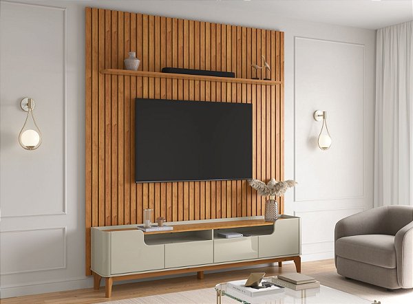 Rack Flip 2.20 Off White com Cinamomo com Painel Supremo 2.30 Cinamomo