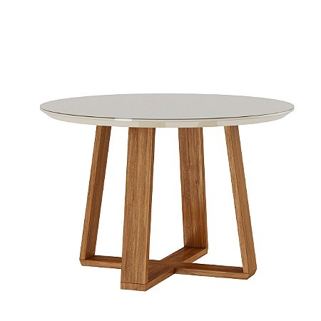 Mesa Wood 1,0 redonda c/ vidro r off white /nature