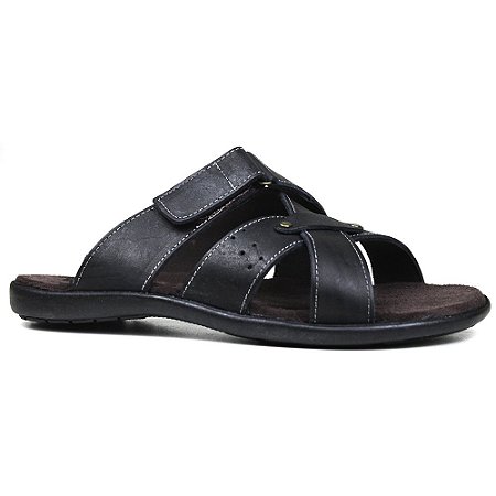 Chinelo Masculino De Couro Preto