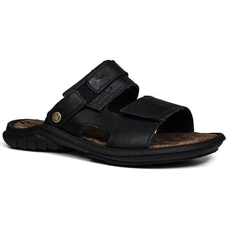 Sandália Papete Masculina De Couro Preto