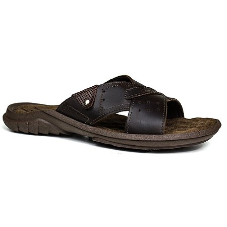 Chinelo Masculino De Couro Chocolate