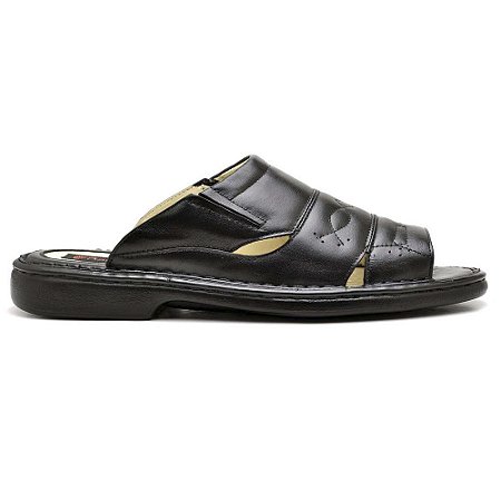 Chinelo Masculino Conforto Couro Preto