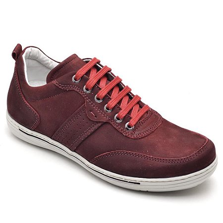 Sapatênis Casual Conforto Couro Vermelho
