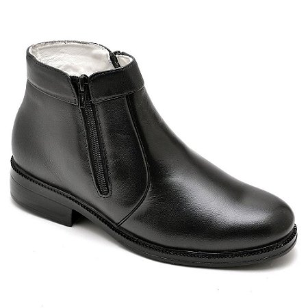 Botina Casual Conforto Couro De Carneiro Preto