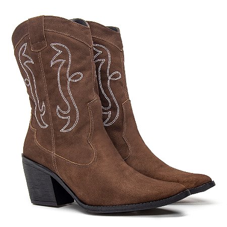 Botas Femininas Texanas Cano Médio Couro Castor