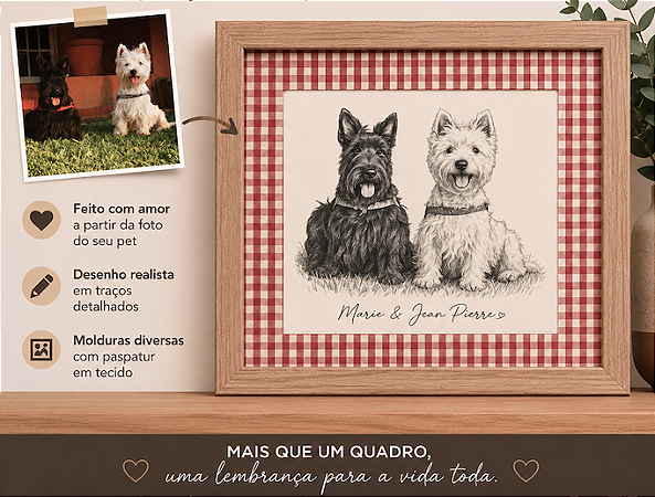 Arte Pet Personalizada em moldura madeira